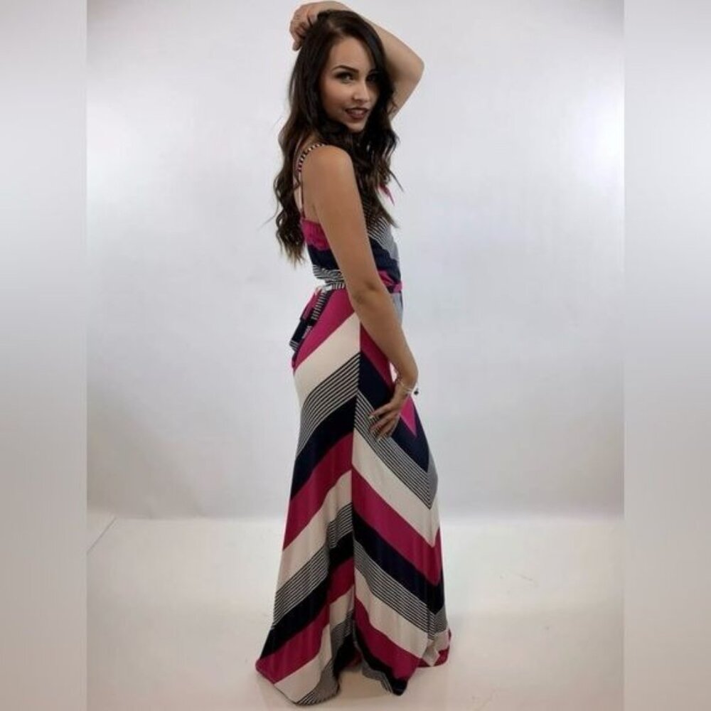 SALE Neiman Marcus Multicolored Striped Maxi Dress - Picture 7 of 16